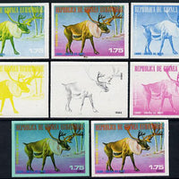 Equatorial Guinea 1977 North American Animals 1e75 (Caribou) set of 8 imperf progressive proofs comprising the 4 individual colours, 2, 3 and 4-colour composites plus 4-colour on green paper, a superb and important group unmounted mint (as Mi 1241)