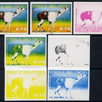 Equatorial Guinea 1977 South American Animals 2e75 (Llama) set of 7 imperf progressive proofs comprising the 4 individual colours plus 2, 3 and 4-colour composites, a superb and important group unmounted mint (as Mi 1249)