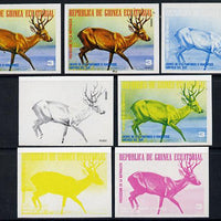 Equatorial Guinea 1977 South American Animals 3e (Reindeer) set of 7 imperf progressive proofs comprising the 4 individual colours plus 2, 3 and 4-colour composites, a superb and important group unmounted mint (as Mi 1250)