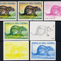 Equatorial Guinea 1977 South American Animals 3e50 (Pacaraná) set of 7 imperf progressive proofs comprising the 4 individual colours plus 2, 3 and 4-colour composites, a superb and important group unmounted mint (as Mi 1251)