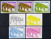 Equatorial Guinea 1977 South American Animals 25e (Ocelot) set of 7 imperf progressive proofs comprising the 4 individual colours plus 2, 3 and 4-colour composites, a superb and important group unmounted mint (as Mi 1253)