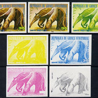 Equatorial Guinea 1977 South American Animals 35e (Ant-eater) set of 7 imperf progressive proofs comprising the 4 individual colours plus 2, 3 and 4-colour composites, a superb and important group unmounted mint (as Mi 1254)