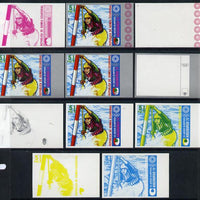Equatorial Guinea 1972 Munich Olympics (1st series) 5pts (Canoe Slalom singles) set of 9 imperf progressive proofs comprising the 5 individual colours (incl silver) plus composites of 2, 3, 4 and all 5 colours, a superb and import……Details Below