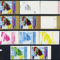 Equatorial Guinea 1972 Munich Olympics (1st series) 5pts (Canoe Slalom singles) set of 9 imperf progressive proofs comprising the 5 individual colours (incl gold) plus composites of 2, 3, 4 and all 5 colours, a superb and importan……Details Below