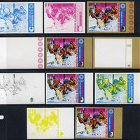 Equatorial Guinea 1972 Munich Olympics (1st series) 8pts (Canoe Slalom 2-man) set of 9 imperf progressive proofs comprising the 5 individual colours (incl gold) plus composites of 2, 3, 4 and all 5 colours, a superb and important ……Details Below