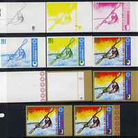 Equatorial Guinea 1972 Munich Olympics (1st series) 15pts (Canoe Slalom singles) set of 9 imperf progressive proofs comprising the 5 individual colours (incl gold) plus composites of 2, 3, 4 and all 5 colours, a superb and importa……Details Below