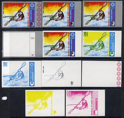 Equatorial Guinea 1972 Munich Olympics (1st series) 15pts (Canoe Slalom singles) set of 9 imperf progressive proofs comprising the 5 individual colours (incl silver) plus composites of 2, 3, 4 and all 5 colours, a superb and impor……Details Below