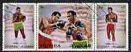 Fujeira 1971 Joe Fraser v Muhammad Ali (Boxing) perf strip of 3 fine cto used, Mi 689-91