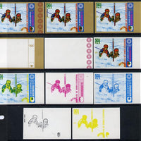 Equatorial Guinea 1972 Munich Olympics (1st series) 50pts (Canoe Slalom 2-man) set of 9 imperf progressive proofs comprising the 5 individual colours (incl gold) plus composites of 2, 3, 4 and all 5 colours, a superb and important……Details Below