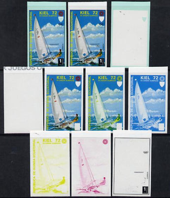 Equatorial Guinea 1972 Munich Olympics (3rd series) 1pt Sailing set of 10 imperf progressive proofs comprising 5 individual colours, plus various composites, a superb and important group unmounted mint (as Mi 98)