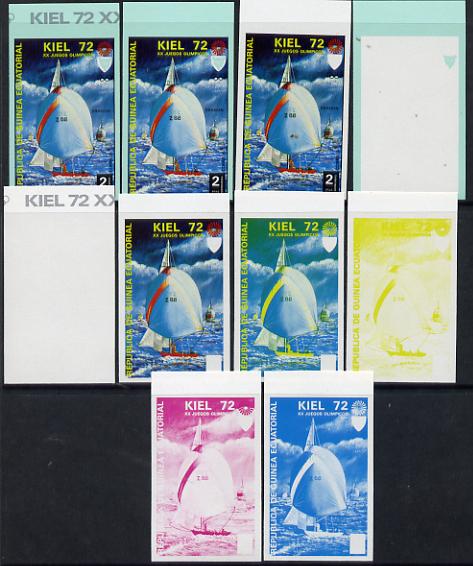 Equatorial Guinea 1972 Munich Olympics (3rd series) 2pts Sailing set of 10 imperf progressive proofs comprising 5 individual colours, plus various composites, a superb and important group unmounted mint (as Mi 99)
