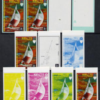 Equatorial Guinea 1972 Munich Olympics (3rd series) 3pts Sailing set of 10 imperf progressive proofs comprising 5 individual colours, plus various composites, a superb and important group unmounted mint (as Mi 100)