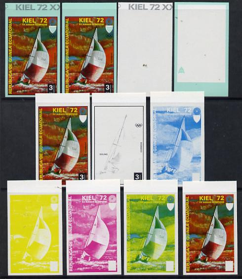 Equatorial Guinea 1972 Munich Olympics (3rd series) 3pts Sailing set of 10 imperf progressive proofs comprising 5 individual colours, plus various composites, a superb and important group unmounted mint (as Mi 100)