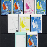 Equatorial Guinea 1972 Munich Olympics (3rd series) 5pts Sailing set of 10 imperf progressive proofs comprising 5 individual colours, plus various composites, a superb and important group unmounted mint (as Mi 101)