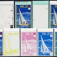 Equatorial Guinea 1972 Munich Olympics (3rd series) 8pts Sailing set of 10 imperf progressive proofs comprising 5 individual colours, plus various composites, a superb and important group unmounted mint (as Mi 102)