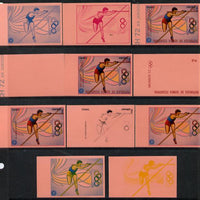 Equatorial Guinea 1972 Munich Olympics (4th series) 2pts (Pole Vault) set of 10 imperf progressive proofs on pink paper comprising 5 individual colours, plus various composites, a superb and important group unmounted mint (as Mi 109)