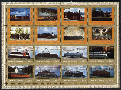 Umm Al Qiwain 1972 Locomotives sheetlet containing 16 values unmounted mint (Mi 1210-25A)