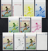 Equatorial Guinea 1972 Munich Olympics (4th series) 3pts (Football) set of 10 imperf progressive proofs on white paper comprising 5 individual colours, plus various composites, a superb and important group unmounted mint (as Mi 110)