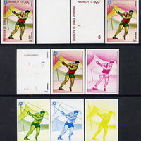Equatorial Guinea 1972 Munich Olympics (4th series) 8pts (Hammer) set of 10 imperf progressive proofs on white paper comprising 5 individual colours, plus various composites, a superb and important group unmounted mint (as Mi 112)