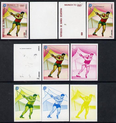 Equatorial Guinea 1972 Munich Olympics (4th series) 8pts (Hammer) set of 10 imperf progressive proofs on white paper comprising 5 individual colours, plus various composites, a superb and important group unmounted mint (as Mi 112)