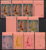 Equatorial Guinea 1972 Munich Olympics (4th series) 15pts (Diving) set of 10 imperf progressive proofs on pink paper comprising 5 individual colours, plus various composites, a superb and important group unmounted mint (as Mi 113)