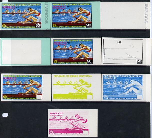 Equatorial Guinea 1972 Munich Olympics (3rd series) 50pts 4-man Rowing set of 10 imperf progressive proofs comprising 5 individual colours, plus various composites, a superb and important group unmounted mint (as Mi 104)