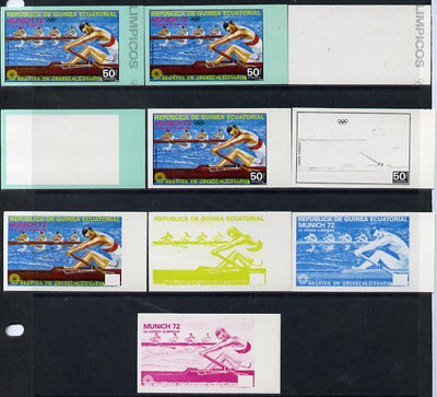 Equatorial Guinea 1972 Munich Olympics (3rd series) 50pts 4-man Rowing set of 10 imperf progressive proofs comprising 5 individual colours, plus various composites, a superb and important group unmounted mint (as Mi 104)