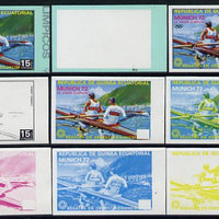 Equatorial Guinea 1972 Munich Olympics (3rd series) 15pts 2-man Rowing set of 9 imperf progressive proofs comprising 5 individual colours, plus various composites, a superb and important group unmounted mint (as Mi 103)