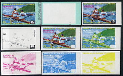 Equatorial Guinea 1972 Munich Olympics (3rd series) 15pts 2-man Rowing set of 9 imperf progressive proofs comprising 5 individual colours, plus various composites, a superb and important group unmounted mint (as Mi 103)