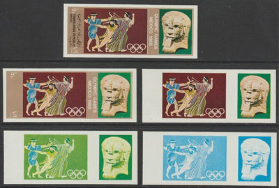 Yemen - Republic 1967 Olympic Games (Greek & Mexican Folklore) 1/2b set of 5 imperf progressive proofs comprising single colour, 2, 3, 4 and all 5-colour composites, a superb and important group unmounted mint (as Mi 779)