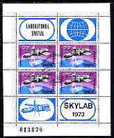 Rumania 1974 Skylab Space Laboratory m/sheet containing block of 4 & 4 labels cto used, as SG 4119, Mi BL 117