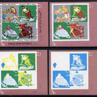 Yemen - Republic 1970 German Olympic Gold Medal Winners 1/3b (Boxing, Alpine Racing, Show Jumping & Bobsleigh) set of 4 imperf progressive proofs comprising 2, 3, 4 and all 5-colour composites, a superb and important group unmounted mint (as Mi 1271)
