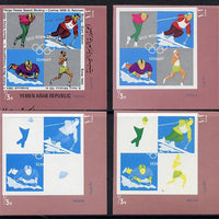 Yemen - Republic 1970 German Olympic Gold Medal Winners 1/3b (Speed Skating, Slalom Skiing, 100 metres & Tobogganing) set of 4 imperf progressive proofs comprising 2, 3, 4 and all 5-colour composites, a superb and important group ……Details Below