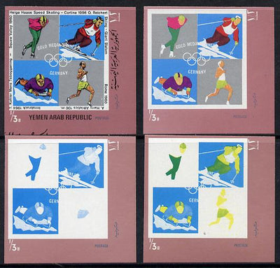 Yemen - Republic 1970 German Olympic Gold Medal Winners 1/3b (Speed Skating, Slalom Skiing, 100 metres & Tobogganing) set of 4 imperf progressive proofs comprising 2, 3, 4 and all 5-colour composites, a superb and important group ……Details Below