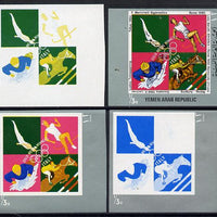 Yemen - Republic 1971 Italian Olympic Gold Medal Winners 1/3b (Gymnastics, Athletics, Show Jumping & Tobagganing) set of 4 imperf progressive proofs comprising single & multi-colour composites, a superb and important group unmounted mint (as Mi 1482)