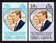 Turks & Caicos Islands 1973 Royal Wedding perf set of 2 unmounted mint, SG 403-404