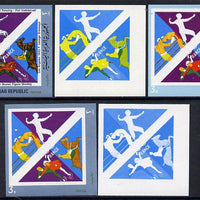 Yemen - Republic 1972 French Olympic Gold Medal Winners 3b (Boxing, Fencing, Dressage & Figure Skating) set of 5 imperf progressive proofs comprising single colour, 2, 3, 4 and all 5-colour composites, a superb and important group……Details Below