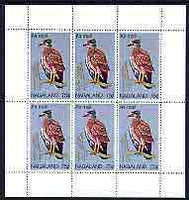 Nagaland 1969 Crested-Serpent Eagle 75c complete perf sheetlet of 6 values (from Wildlife definitive set) unmounted mint