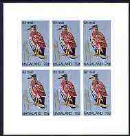 Nagaland 1969 Crested-Serpent Eagle 75c complete imperf sheetlet of 6 values (from Wildlife definitive set) unmounted mint