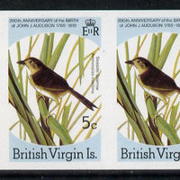 British Virgin Islands 1985 John Audubon Birds 5c Seaside Sparrow imperf pair unmounted mint (as SG 588)