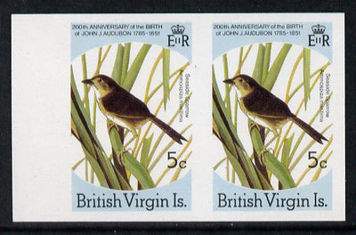 British Virgin Islands 1985 John Audubon Birds 5c Seaside Sparrow imperf pair unmounted mint (as SG 588)