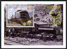 Uzbekistan 2001 A History of the Steam Train #3 perf m/sheet with Rotary Logo, fine cto used