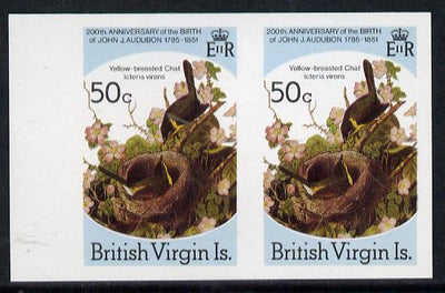British Virgin Islands 1985 John Audubon Birds 50c Yellow Breasted Chat imperf pair unmounted mint (as SG 590)