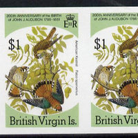 British Virgin Islands 1985 John Audubon Birds $1 American Kestrel imperf pair unmounted mint (as SG 591)