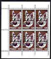 Pabay 1970 Dogs 2s6d (Alsation) complete perf sheetlet of 6 each opt'd '5th Anniversary of Death of Sir Winston Churchill' unmounted mint