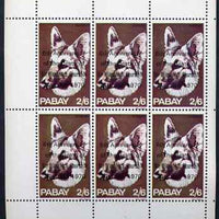 Pabay 1970 Dogs 2s6d (Alsation) complete perf sheetlet of 6 each opt'd in error '6th Anniversary of Death of Sir Winston Churchill' unmounted mint