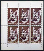 Pabay 1970 Dogs 2s6d (Alsation) complete perf sheetlet of 6 each opt'd in error '6th Anniversary of Death of Sir Winston Churchill' unmounted mint