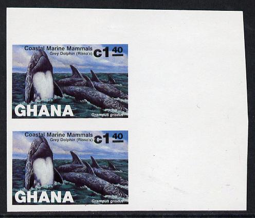 Ghana 1983 Marine Mammals 1c40 (Risso's Dolphin) imperf pair unmounted mint as SG 1033