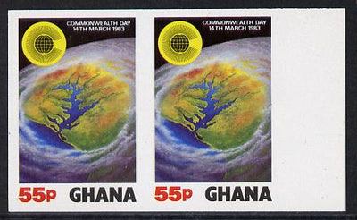 Ghana 1983 Commonwealth Day 55p (Satellite view of Ghana) imperf pair unmounted mint (as SG 1020)