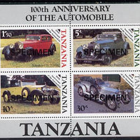 Tanzania 1986 Centenary of Motoring m/sheet opt'd SPECIMEN unmounted mint, as SG MS 460